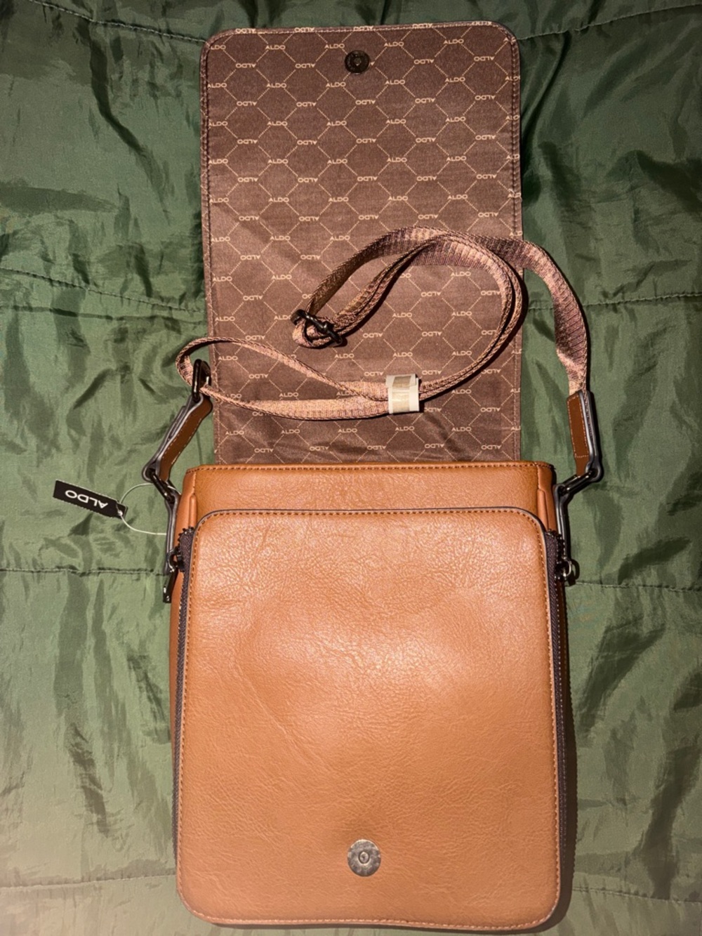 Aldo Men’s Tan/Brown Leather Messenger Crossbody